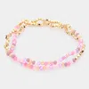Fashnzfab 2pcs - Metal Cube Faceted Beaded Stretch Bracelets In Pink