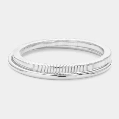Fashnzfab 2pcs - Metal Double Layered Bangle Bracelets In Multi