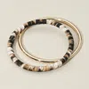 Fashnzfab 2pcs - Metal Leopard Fabric Covered Bangle Layered Bracelets Beige, Gold In Multi