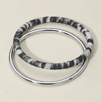 Fashnzfab 2pcs - Metal Leopard Fabric Covered Bangle Layered Bracelets Gold, Gray In Multi
