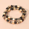 Fashnzfab 2pcs - Mixed Wooden Cube Beaded Stretch Multi Layered Bracelets In Gold