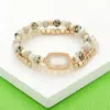 Fashnzfab 2pcs - Natural Stone Beaded Hexagon Multi Layered Bracelet In Multi
