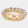 Fashnzfab 2pcs - Open Metal Oval Link Metal Ball Faceted Beaded Stretch Bracelets In Multi