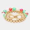 Fashnzfab 2pcs - Open Metal Oval Link Metal Ball Faceted Beaded Stretch Bracelets Multi In Multi