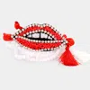 Fashnzfab 2pcs - Pave Trim Beaded Lips Tassel Adjustable Bracelet Gold, Red, White In Multi