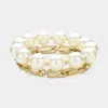 Fashnzfab 2pcs - Pearl Beaded Metal Chain Layered Bracelets In Multi