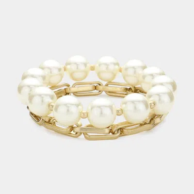 Fashnzfab 2pcs - Pearl Beaded Metal Chain Layered Bracelets In Multi