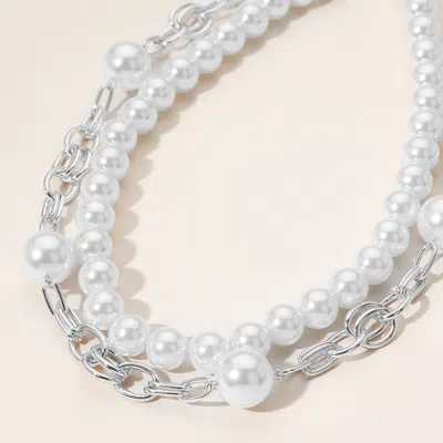 Fashnzfab 2pcs - Pearl Metal Link Necklaces In Multi