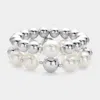 Fashnzfab 2pcs - Pearl Pointed Metal Ball Stretch Multi Layered Bracelets In Multi