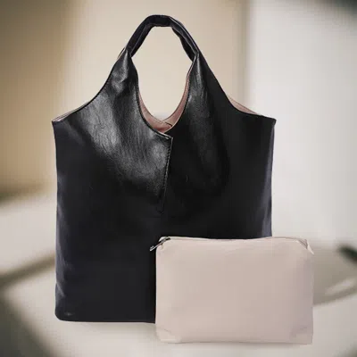 Fashnzfab 2pcs - Reversible Metallic Tote And Pouch Bags In Black