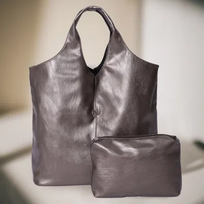 Fashnzfab 2pcs - Reversible Metallic Tote And Pouch Bags In Gold