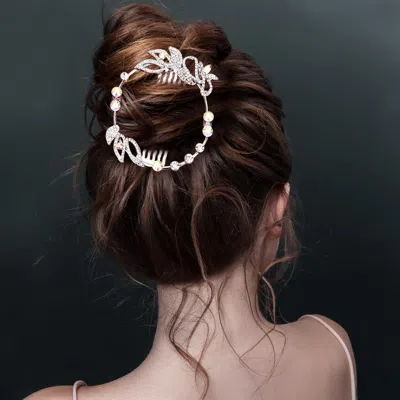 Fashnzfab 2pcs - Rhinestone Leaf Magnetic Hair Combs In Metallic