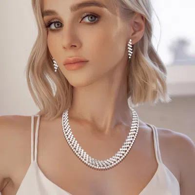 Fashnzfab 2pcs - Rhinestone Pave Necklace In Metallic