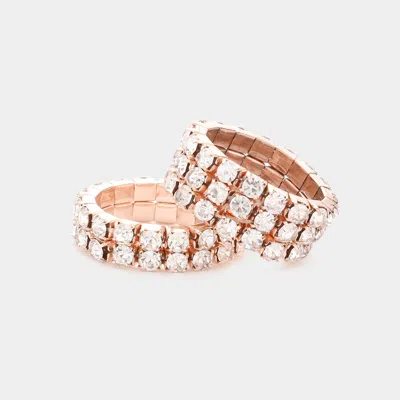 Fashnzfab 2pcs - Rhinestone Stretch Rings - Rose Gold In Metallic
