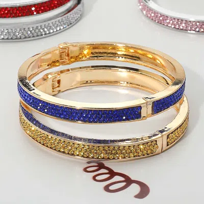 Fashnzfab 2pcs - Rhinestone Studded Hinged Bangle Bracelets In Multi