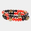 Fashnzfab 2pcs - Shamballa Ball Faceted Beaded Stretch Bracelets In Red