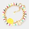 Fashnzfab 2pcs - Smile Accented Metal Chain Pearl Bracelets In Multi