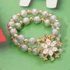 Fashnzfab 2pcs - Snowflake Accent Glitter Ball Beaded Stretch Multi Layered Bracelets In Multi