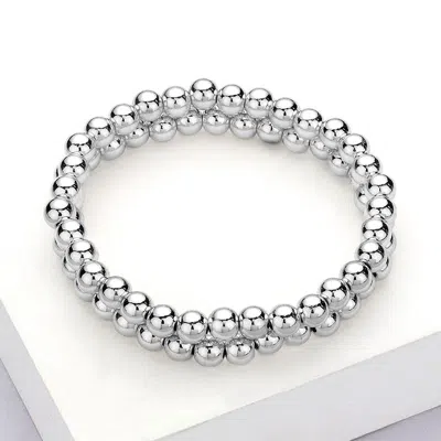 Fashnzfab 2pcs - Stainless Steel Ball Stretch Multi Layered Bracelets In Silver