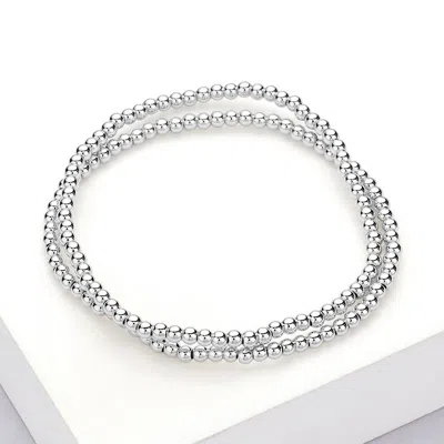 Fashnzfab 2pcs - Stainless Steel Ball Stretch Multi Layered Bracelets Silver