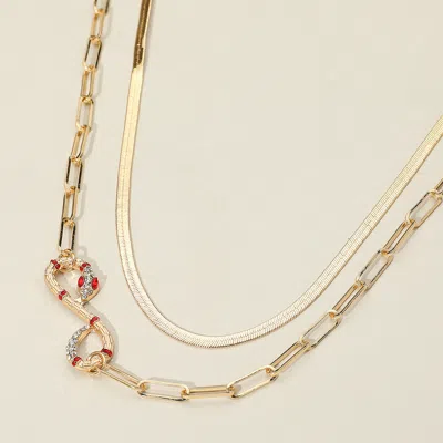 Fashnzfab 2pcs - Stone Embellished Snake Pendant Metal Snake Chain Necklaces In Multi