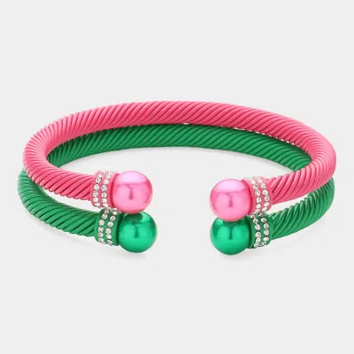 Fashnzfab 2pcs - Stone Paved Pearl Pointed Tip Double Cuff Bracelets In Multi