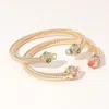 Fashnzfab 2pcs - Stone Tip Twisted Cuff Bracelet Gold, Green, Pink, Pink & Green In Multi