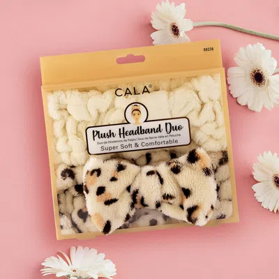 Fashnzfab 2pcs -leopard Patterned Facial Headband Set In Sand
