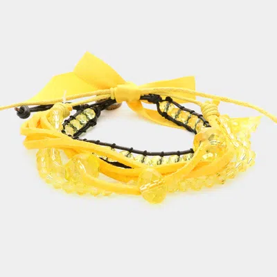 Fashnzfab 2pcs - Bead Faux Suede Adjustable Cinch Pull Tie Bracelets Yellow In Gold