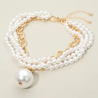 Fashnzfab 2pcs - Chunky Pearl Pendant Layered Pearl Beaded Strand Necklaces In Silver
