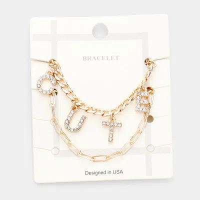Fashnzfab 2pcs - Cute Rhinestone Embellished Metal Chain Bracelets Clear, Gold In Silver