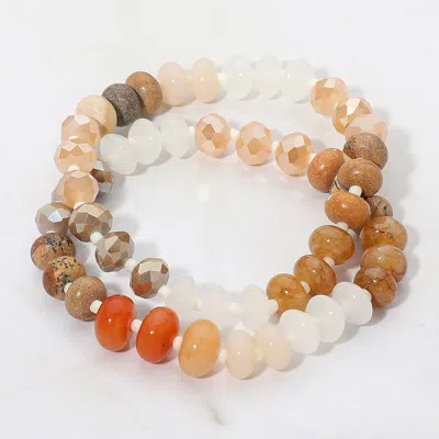 Fashnzfab 2pcs - Faceted Pebble Beaded Stretch Multi Layered Bracelets In Brown