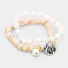 Fashnzfab 2pcs Freshwater Pearl Abalone Shell Charm Stretch Bracelet In Multi