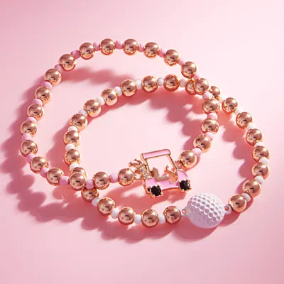 Fashnzfab 2pcs - Golf Cart Ball Charm Accent Stretch Multi Layered Bracelets In Pattern