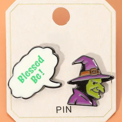 Fashnzfab 2pcs - Halloween Blessed Be Witch Enamel Pin Brooch Set In Multi