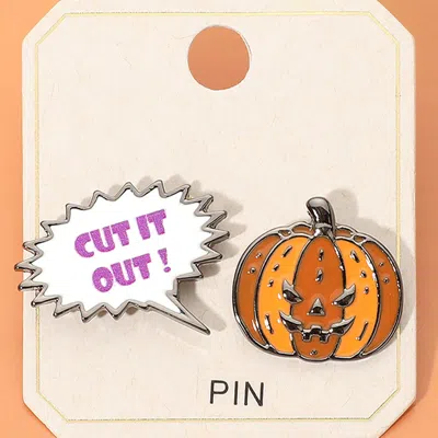 Fashnzfab 2pcs - Halloween Cut It Out Pumpkin Enamel Pin Brooch Set In Multi