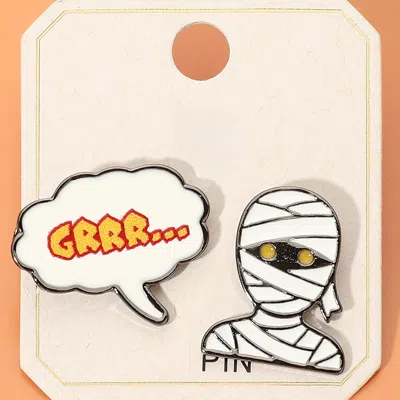 Fashnzfab 2pcs - Halloween Grrr Mummy Enamel Pin Brooch Set In White