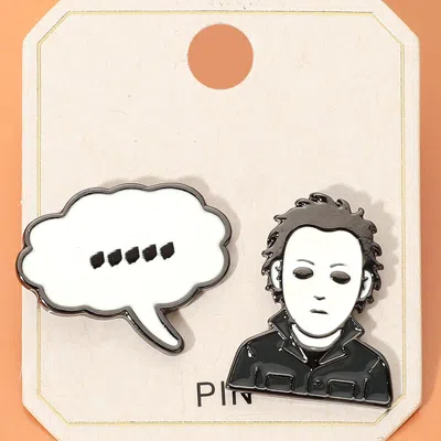 Fashnzfab 2pcs - Halloween Silent Slasher Horror Enamel Pin Brooch Set In Black