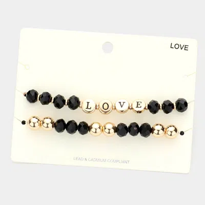 Fashnzfab 2pcs - Love Message Faceted Beaded Stretch Bracelets In Black