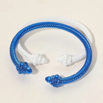 Fashnzfab 2pcs - Metal Twisted Cuff Bracelets Blue, White
