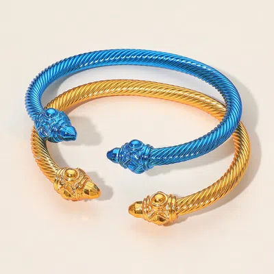 Fashnzfab 2pcs - Metal Twisted Cuff Bracelets Blue, Yellow