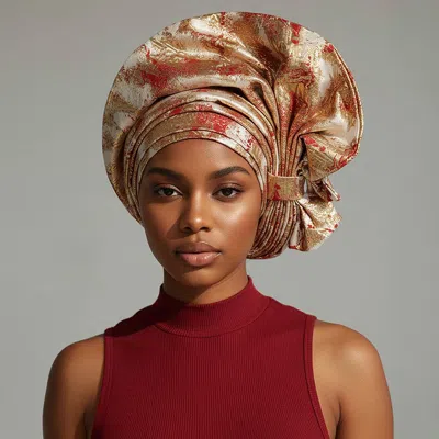 Fashnzfab 2pcs - Metallic Structured Headwrap Statement Turban In Multi