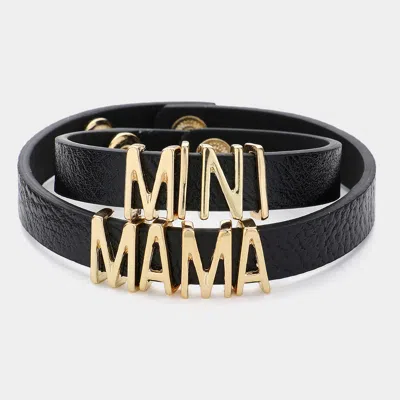 Fashnzfab 2pcs - Mini Mama Message Faux Leather Button Snap Bracelets Set Black, Gold