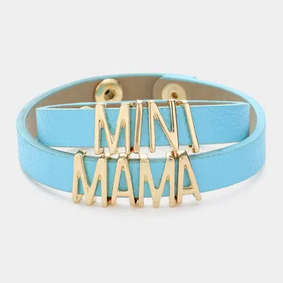 Fashnzfab 2pcs - Mini Mama Message Faux Leather Button Snap Bracelets Set Blue, Gold