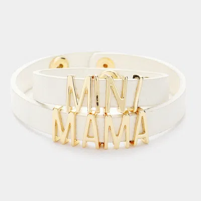Fashnzfab 2pcs - Mini Mama Message Faux Leather Button Snap Bracelets Set Gold, White