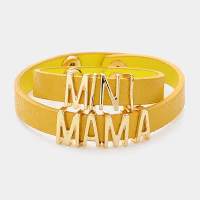 Fashnzfab 2pcs - Mini Mama Message Faux Leather Button Snap Bracelets Set Gold, Yellow