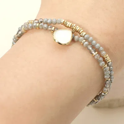 Fashnzfab 2pcs - Mother Of Pearl Teardrop Charm Faceted Beaded Stretch Multi Layered Bracelets In Gold