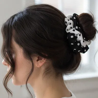 Fashnzfab 2pcs - Polka Dot Scrunchie Hairband Set In Black
