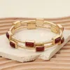 Fashnzfab 2pcs - Rectangle Cabochon Multi Layered Bangle Bracelets In Silver