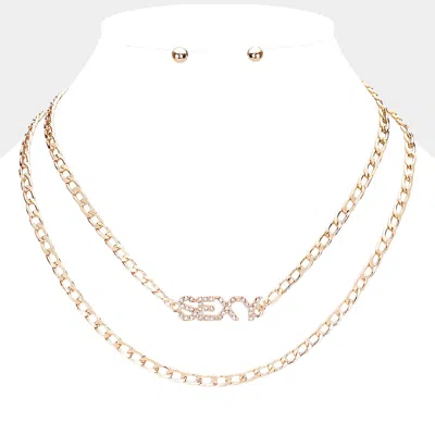Fashnzfab 2pcs - Sexy Rhinestone Embellished Pendant Message Necklaces In Gold